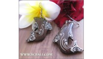 Bali Wood Earrings Dolphin Painting Carving